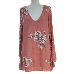 Free People Wanderer Boho Mini Dress Pink Floral Bell Sleeve Size M Estimated